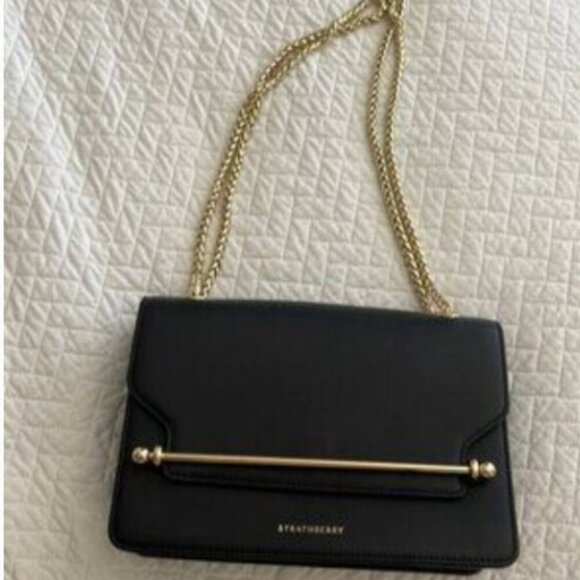 Strathberry Black Leather Shoulder Bag - East West Mini NWOT🥹🍊🥹 - Picture 1 of 6